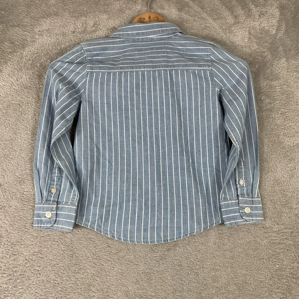 OshKosh‎ Button Down Shirt Toddler Boys Size 5T Blue Striped Long Sleeve Cotton